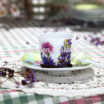 180CC Elegant Hyper White Porcelain Cappuccino Cup with Square Saucer